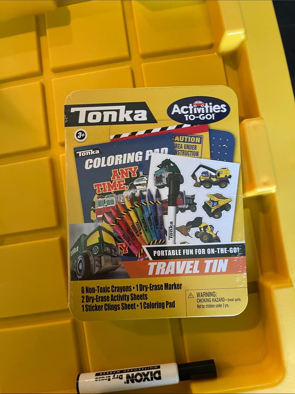 Tonka Yellow Travel Tin activity on go Kit with Multi-Color Crayons
